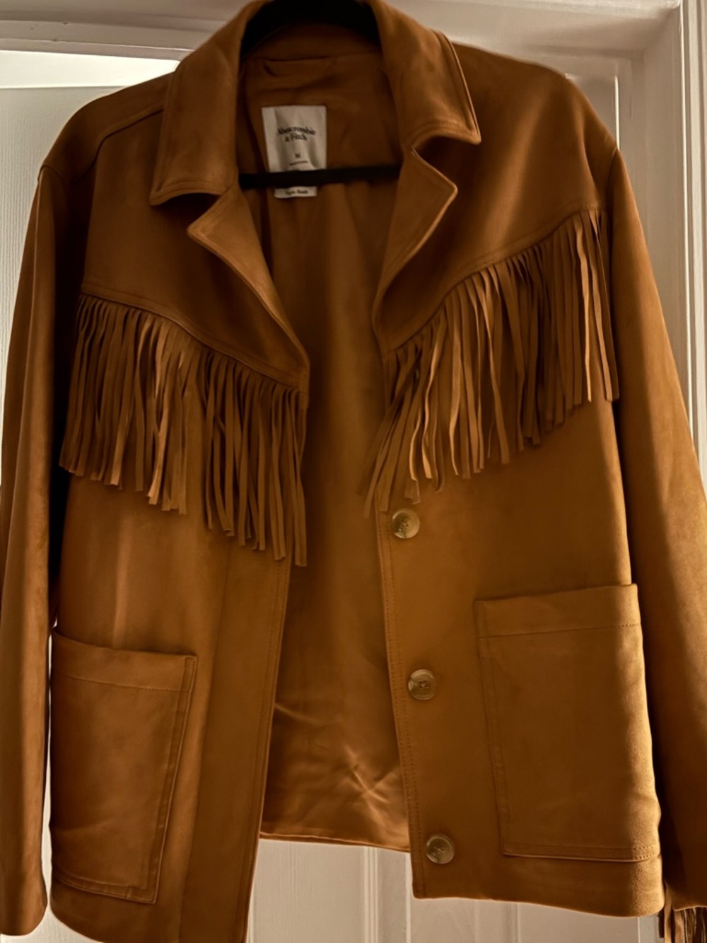 Fringe Vegan Suede Jacket in Camel - Women’s medium. Great condition